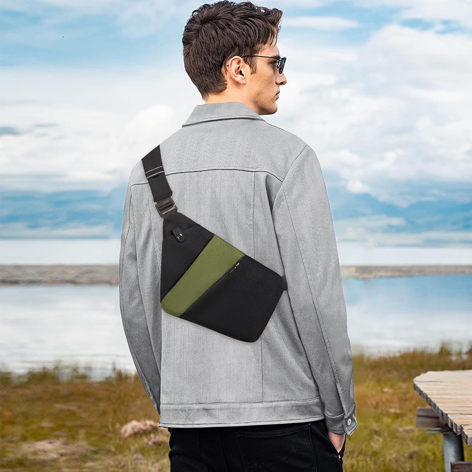 Anti Theft Crossbody Bag, One Shoulder Chest Sling Bag Multi Pockets Slim Anti Theft Travel Purse for Women & Men - Image 3