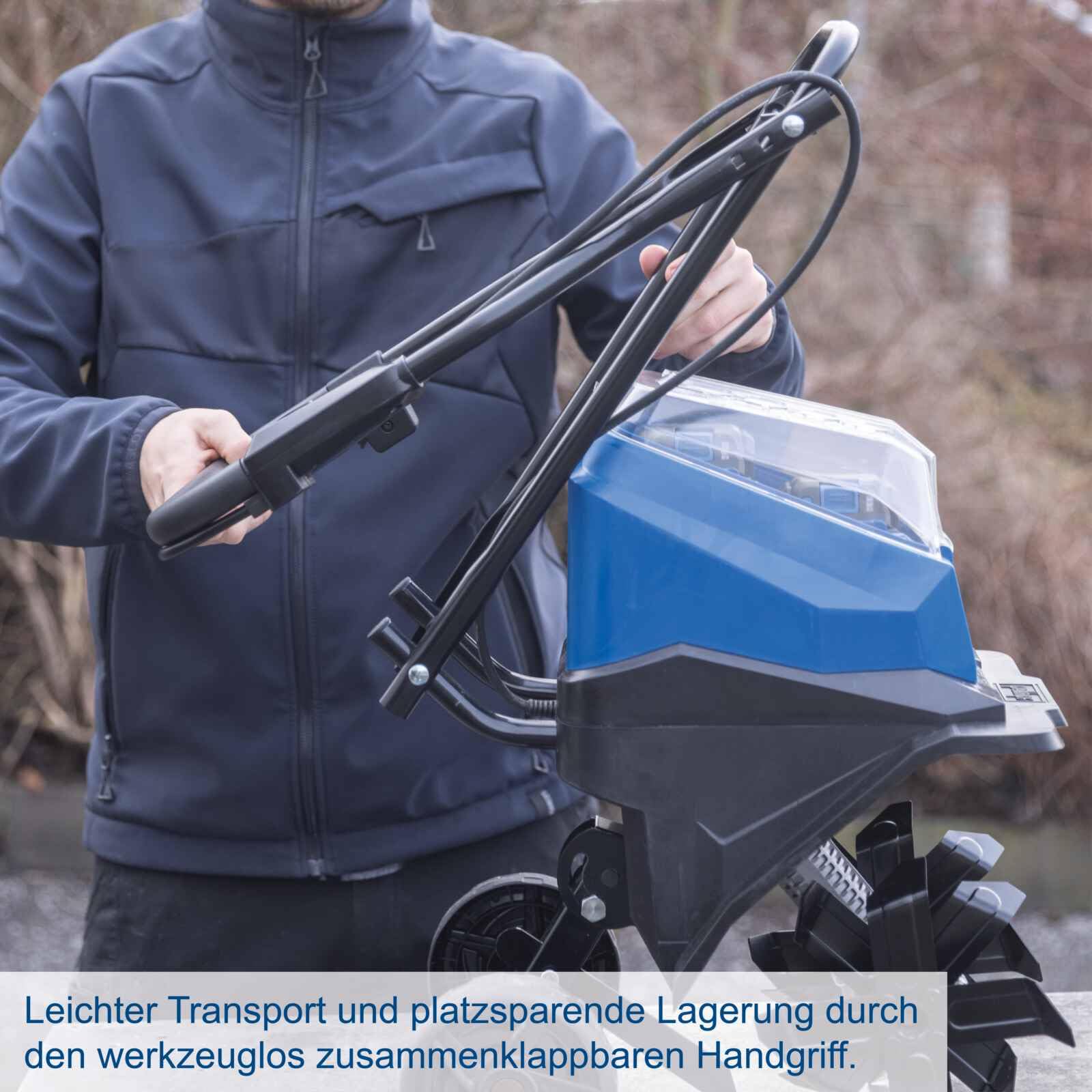 Scheppach BC-MT300-X - Motoazada con batería (30 cm de ancho, profundidad de trabajo de 20 cm, velocidad de rotación 140 min-1, serie IXES de 20 V, con 2 baterías de 2 Ah y cargador)