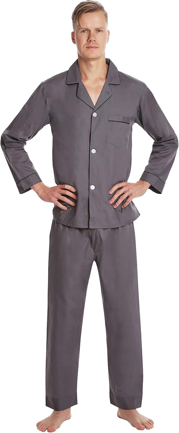 EVERDREAM Men’s Pajama Set, Solid Lightweight Botton Down Pajamas for Men - Image 3