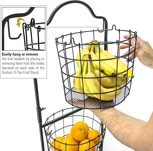 Miniatura 3 de Sorbus Cesta de alambre de 3 niveles para frutas, verduras, artículos de tocador, artículos del hogar y más, elegante cesta escalonada para cocina,