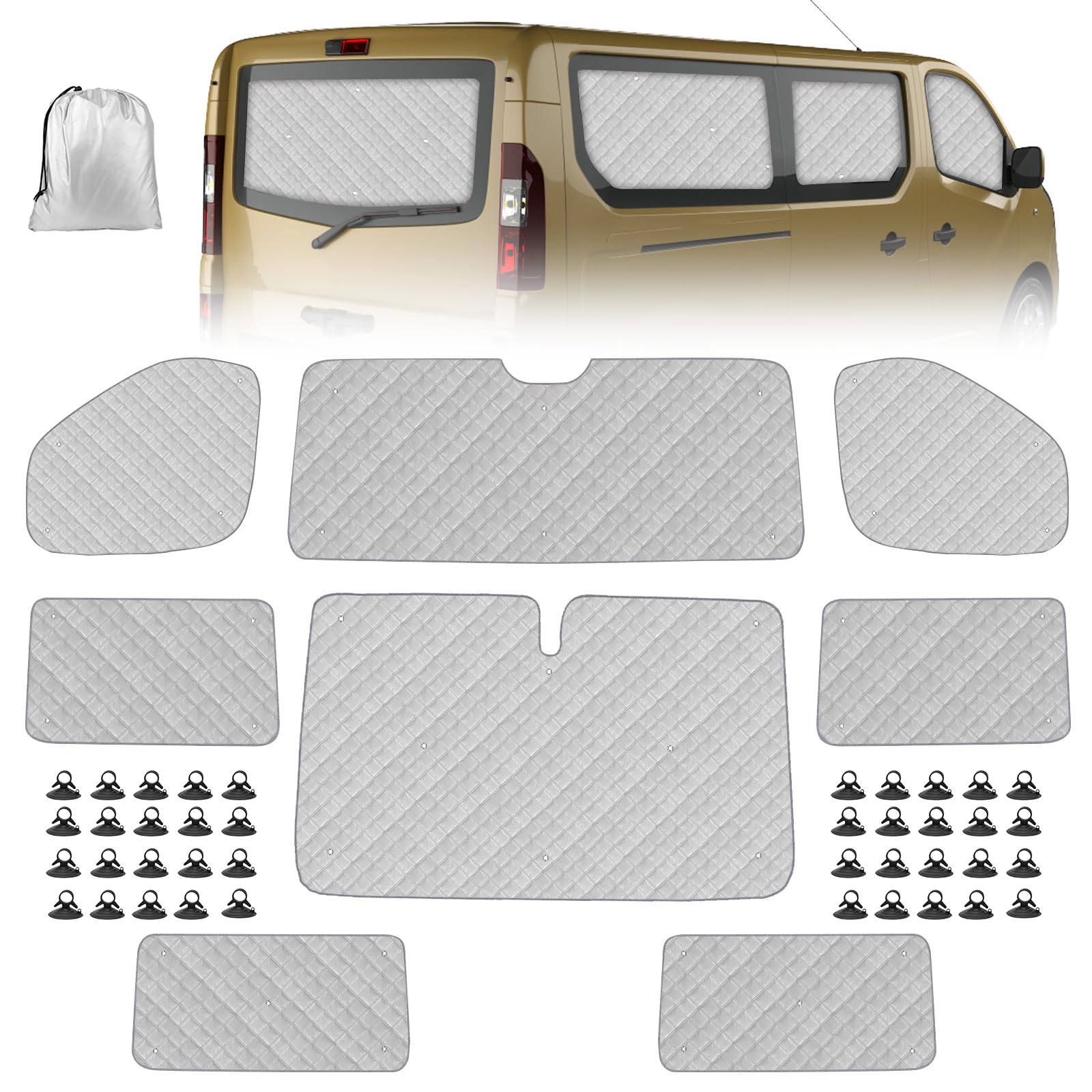 Sonnenschutz Auto Frontscheibe Ersatz für 2015-2025 Renault Trafic LWB, 8 STK Faltbarer Sonnenschutz für Auto Innenabdeckung, Internes Thermomatte Set mit Aufbewahrungstasche