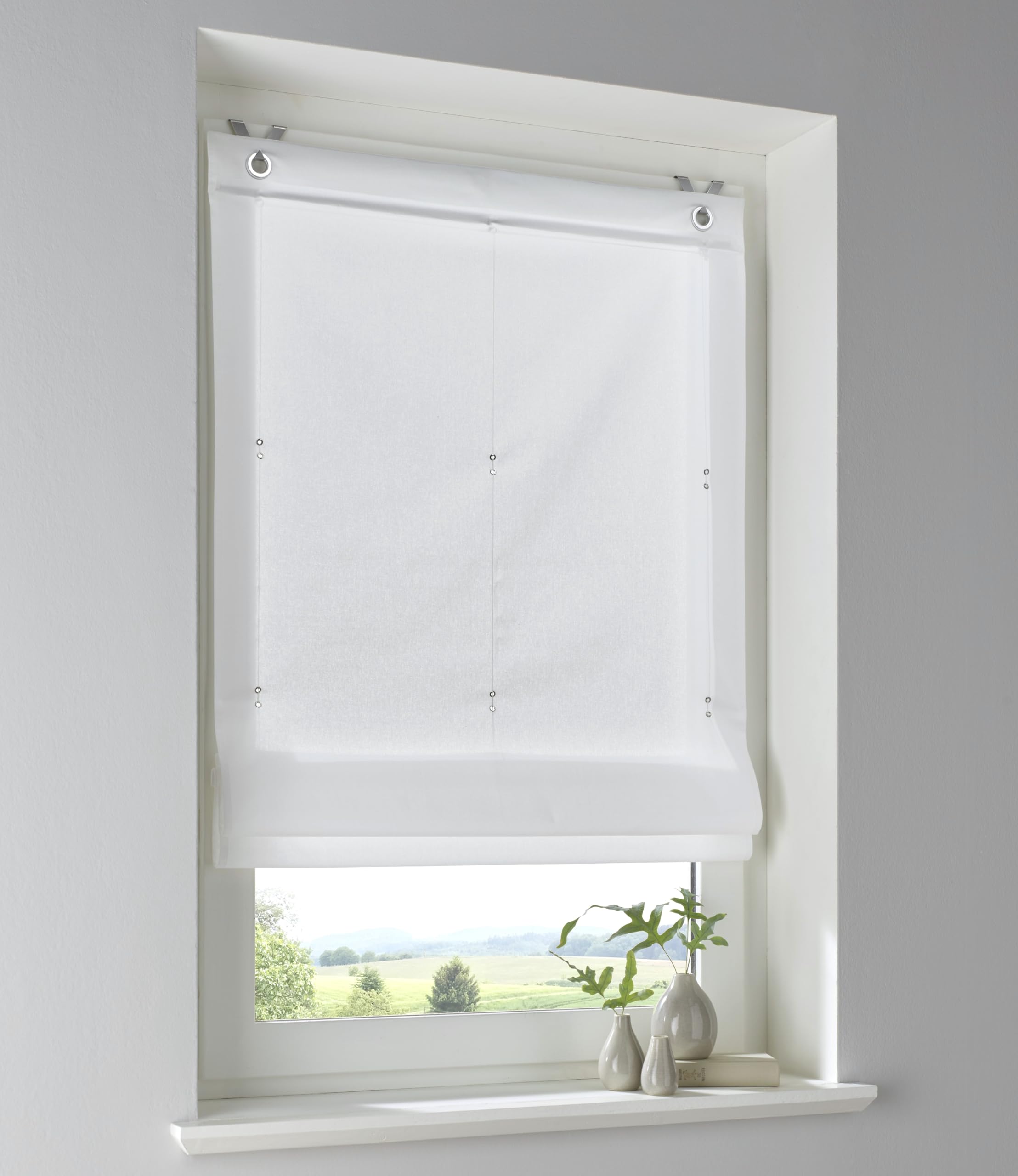 Stig - Tenda a pacchetto in 100% cotone, tinta unita, opaca, senza fori, con ganci per finestra, larghezza 60 x altezza 140 cm, colore: bianco