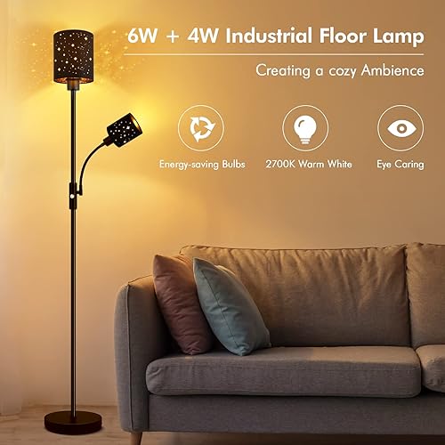 Miniatura 2 de Industrial Floor Lamps for Living Room, Tree Standing Lamp for Bedroom with Adjustable 3-Light, 4W E12 LED Bulb, Modern Stand Up Lamps, Metal Tall