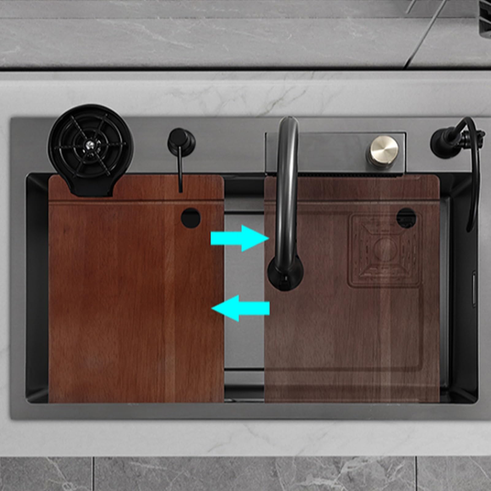 Lavadora multifuncional negra para fregadero de cocina y fregadero de bar, herramienta versátil para grifos de cascada, mejora la limpieza y la limpieza en tu hogar