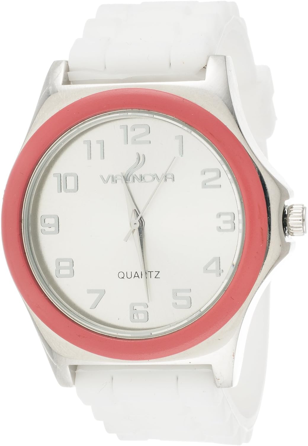 Via Nova Women's Silver Case Pink Ring with White Rubber Strap Watch
