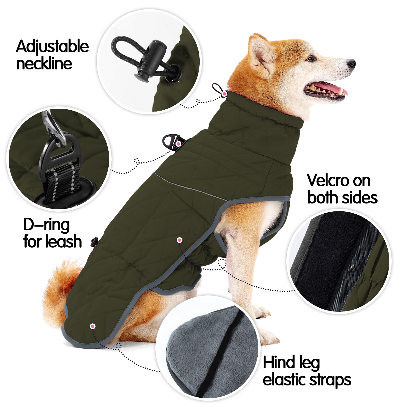 HEYWEAN Caldo cappotto per cani impermeabile Giacca invernale foderata in pile riflettente con D-Ring Cappotti e giubbotti per cani taglia piccola media grande vestiti per cane cappotto cane invernale