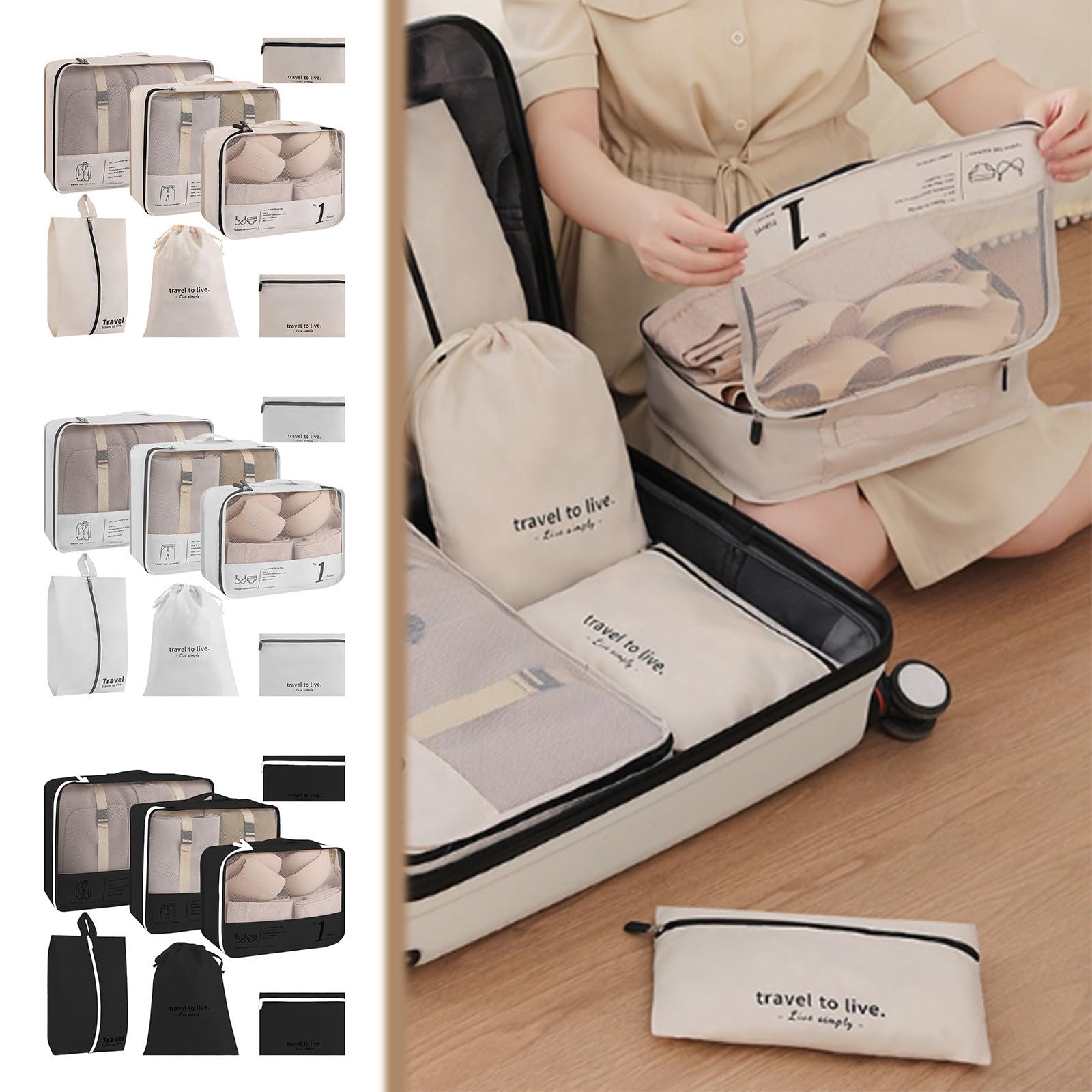 7pc Travel Organizer Bag Set Clothes Shoes Storage Bag Suitcase Classification Storage Bag Packing Cubes for Travel Luggage Packing Organizers