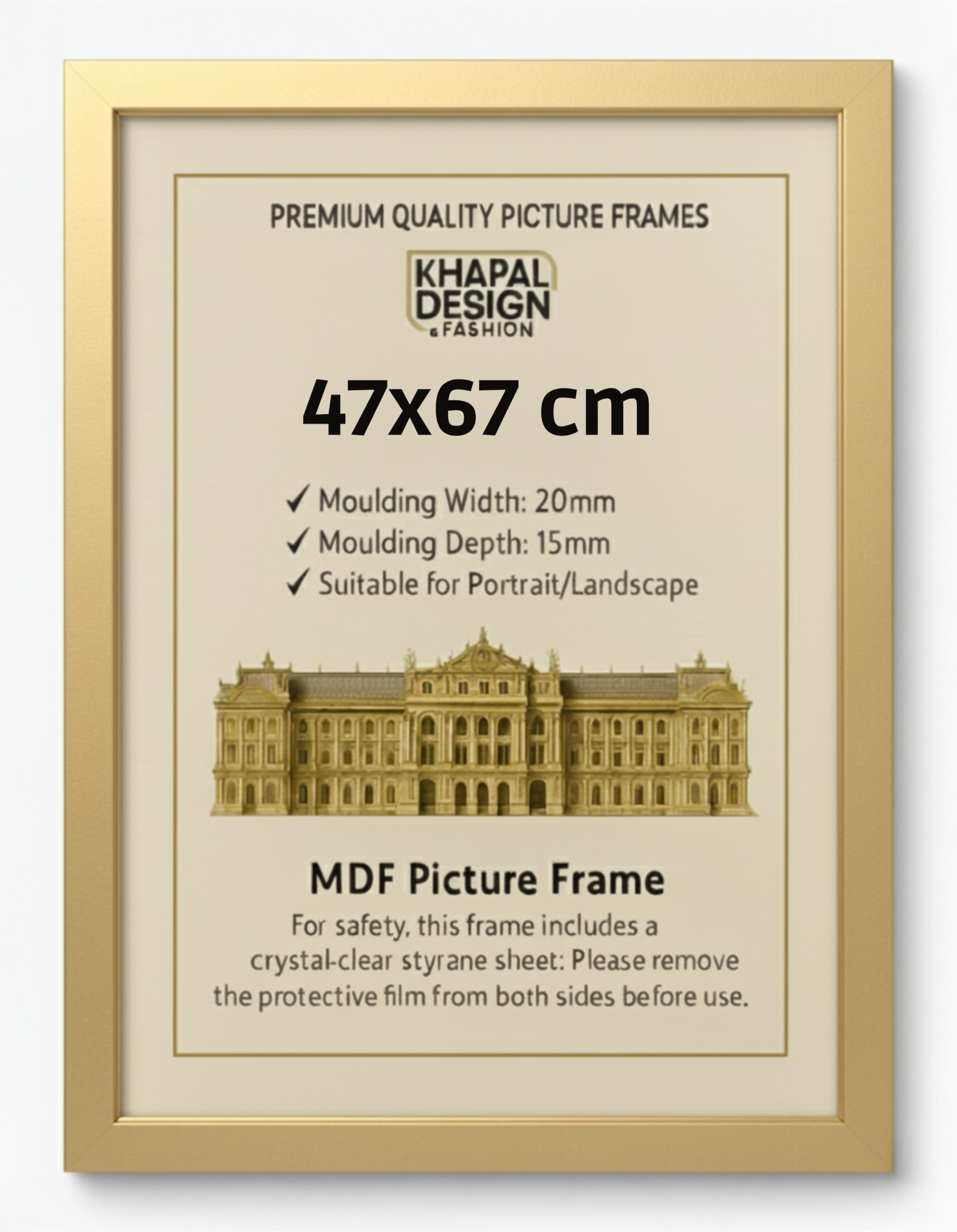 47x67 cm Picture Frame – MDF Photo Framet | Posters Prints Certificates Home Office Gallery Décor - (Gold)