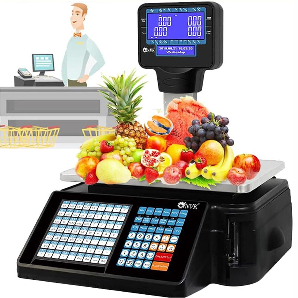 YXZYFPP 30kg Digital Barcode Label Printing Scale with Thermal Printer & Double-Sided LCD Display for Retail, Supermarkets, and Warehouse Weighing Solutions