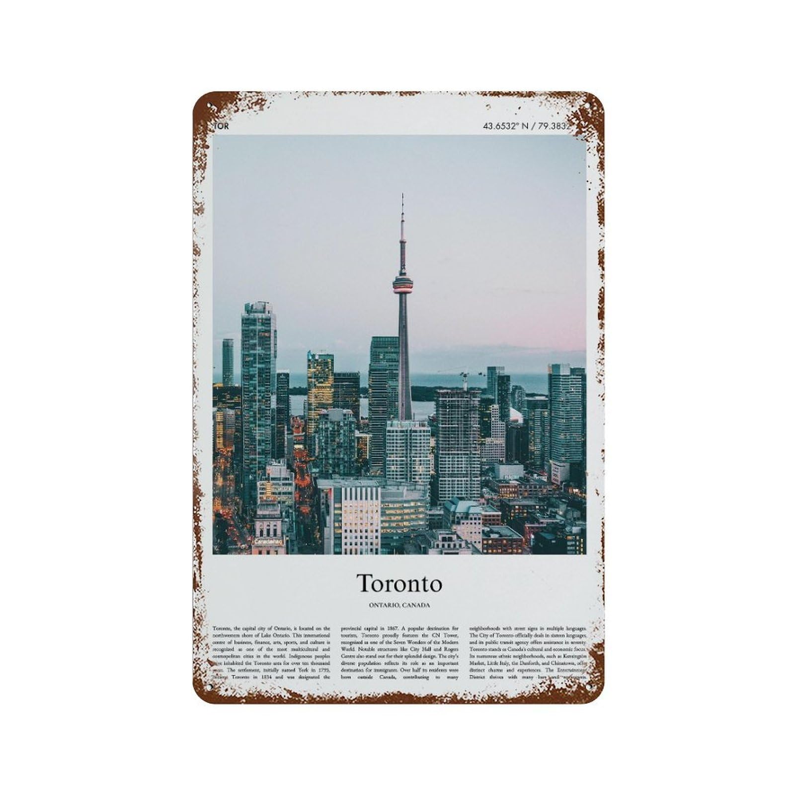 xiaoxiaoshen Toronto Ontario, Canada City Scenery Wall Decor Art Metal Tin Poster Modern Home Decor Art Home Bar Shop Decorations Vintage Sign 30x20cm