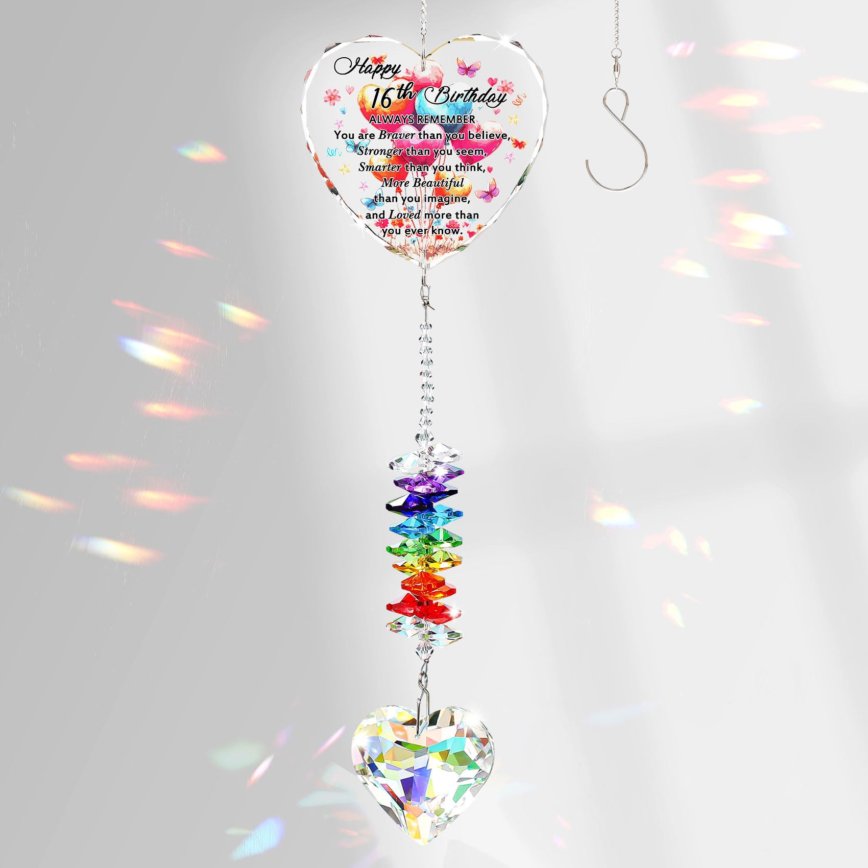 16th Birthday Gifts for Girls Boys Glass Suncatcher Happy 16 Year Old Birthday Presents for Teen Girl Daughter Granddaughter Friends Crystal Rainbow Hanging Ornament