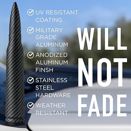 Miniatura 36 de EcoAuto Badass 50 Cal Bullet - Antena de repuesto de automóvil, aluminio de grado militar, diseño antiastillado y antirrobo (negro mate)