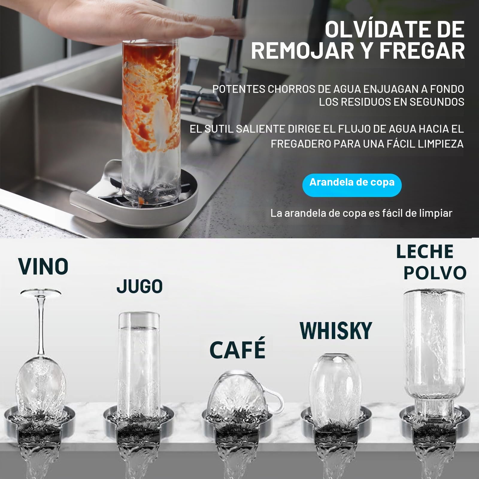 Lavavasos - Lava Vasos Fregadero Enjuagador de Vasos con Material de acero inoxidable macizo, Limpia Vasos Fregadero Lavadora de Vasos Lava Vasos para Bares