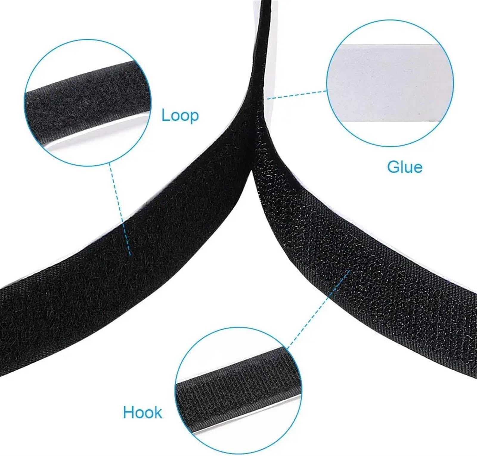 Adhesivo Fuerte Hook Y Loop Cinta adhesiva mágica de 20mm, autoadhesiva, adhesivo doble cara extrafuerte con almohadilla, cierre gancho y bucle esponjoso, color negro(25Meter)