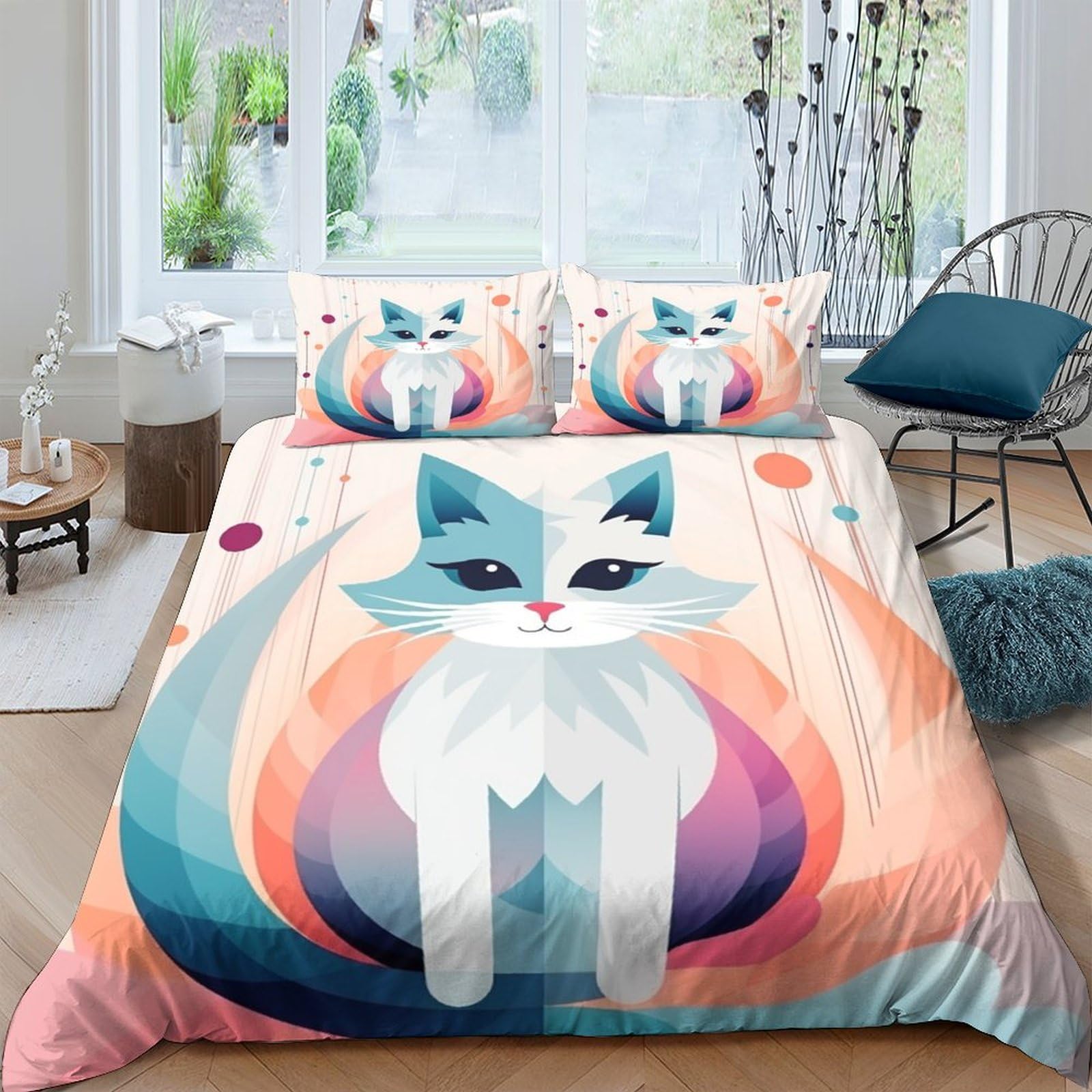 Housse de couette chat respirante et super douce 200x200cm