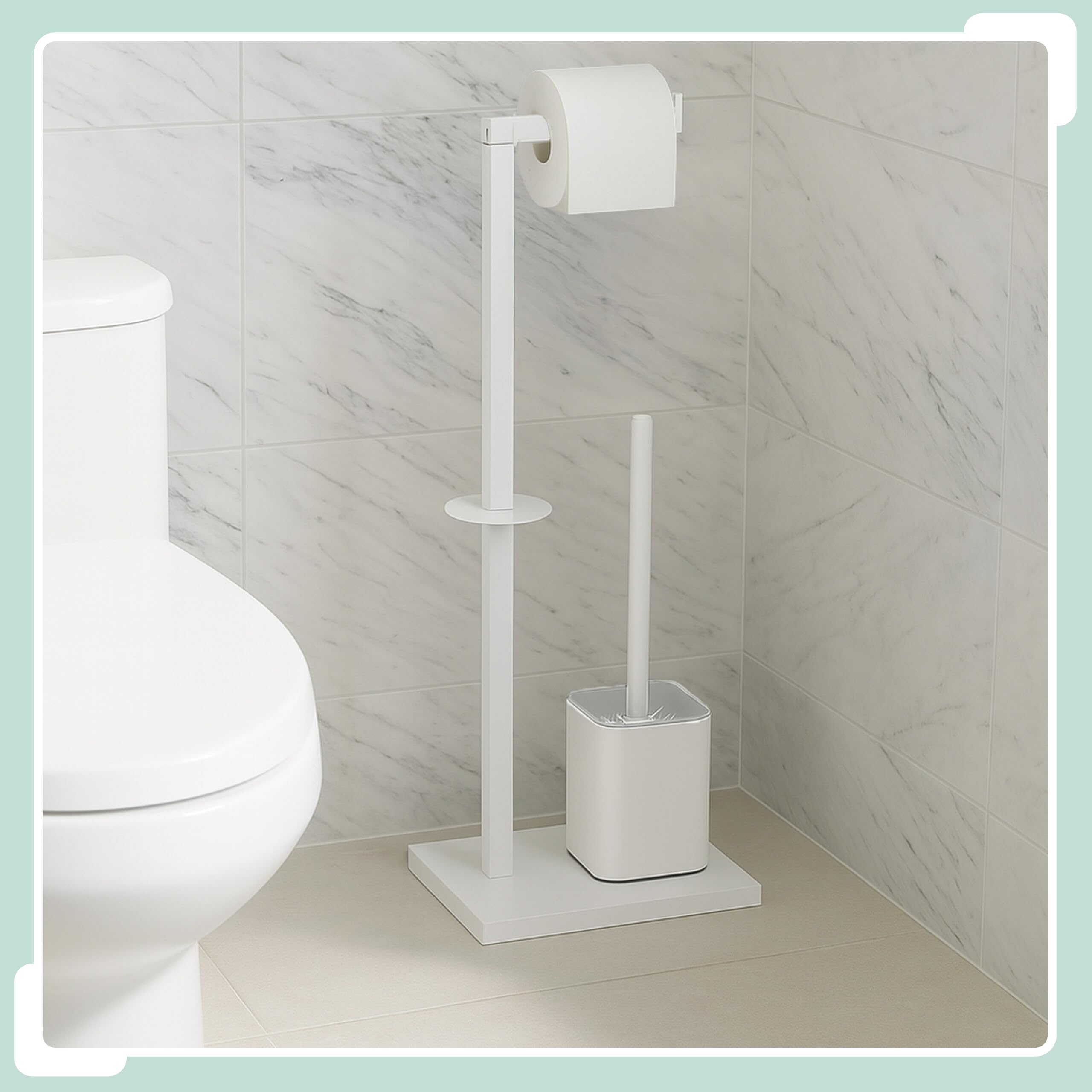 Juego de baño Relaxdays, HBT: 67,5 x 20 x 15,5 cm, Metal, Soporte de Papel higiénico, escobilla, Blanco