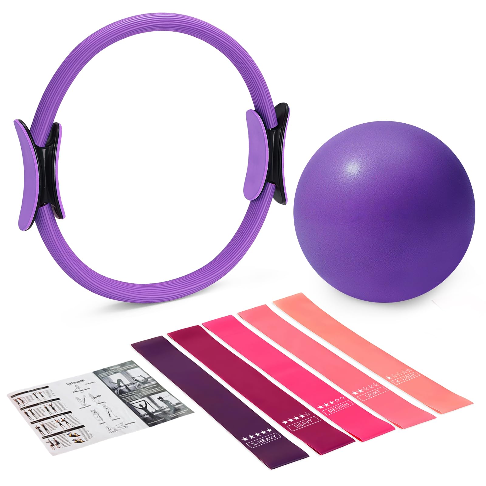 flintronic Pilates Set, 15 in/ 38 cm Pilates Ring Zubehör mit Yoga Ball Resistance Bands (15, 25, 35 lbs), Matten-Pilates-Ausrüstung für zu Hause, Home Pilates Essential Kit für Frauen