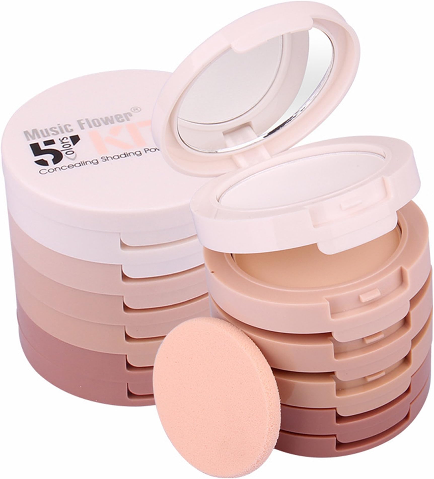 5 Colors Long-Lasting Lightweight Multi-layer Matte Loose Setting Powder Pressed Face Makeup Concealing Shading Powder Foundation for All Skin Tones, Minimizes Fine Lines & Imperfections