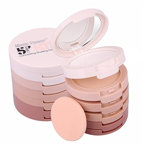 FantasyDay Pro 5 colores de polvo facial multicapa compacto corrección facial polvo prensado kit de maquillaje base resaltador de polvo bronceador
