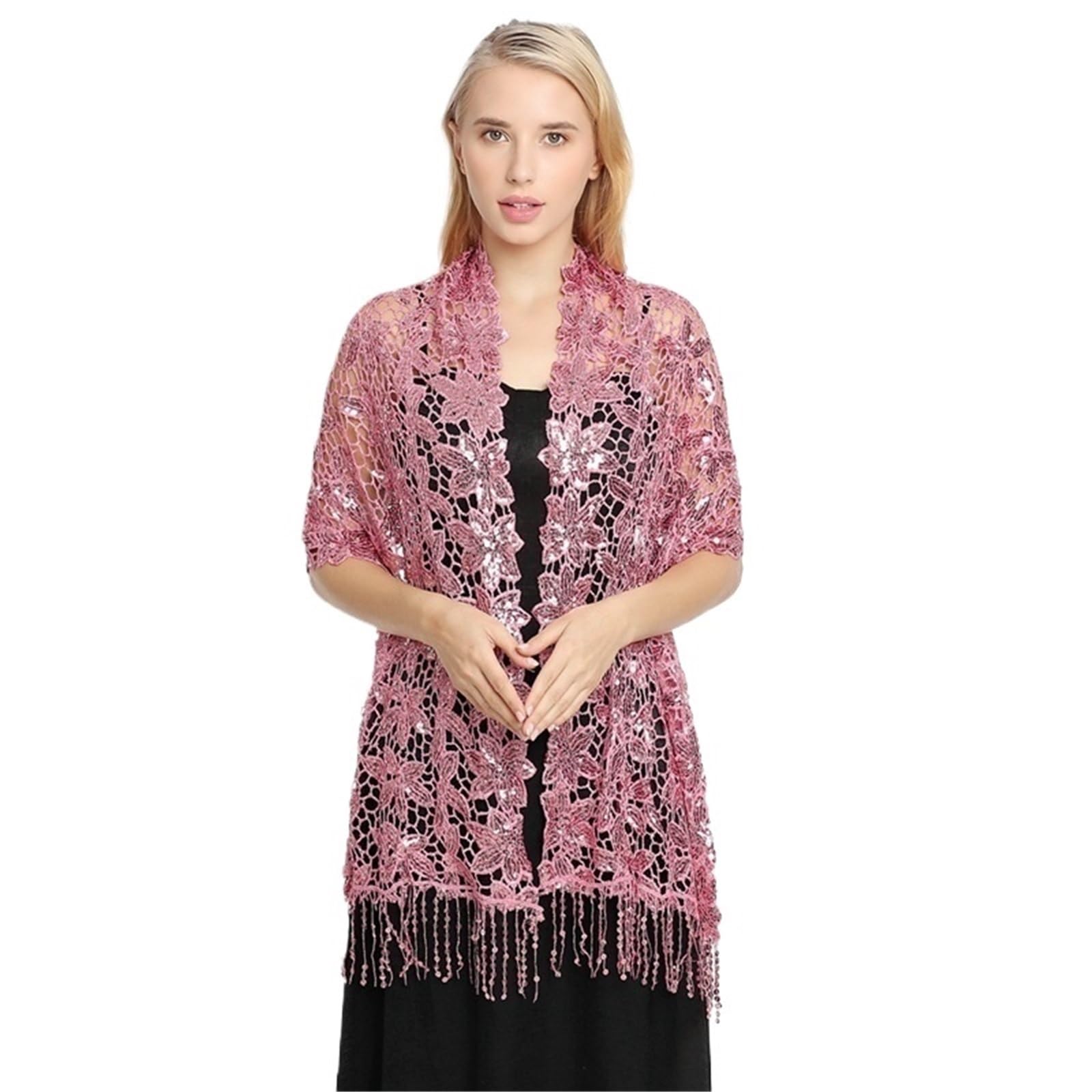 Chal Boda Vestido Formal con Capas de Chal Floral de Encaje for Mujer de Boda Transparente for Fiesta de Novia con Lentejuelas Doradas para Fiestas de Noche, Boda(Black Gold)