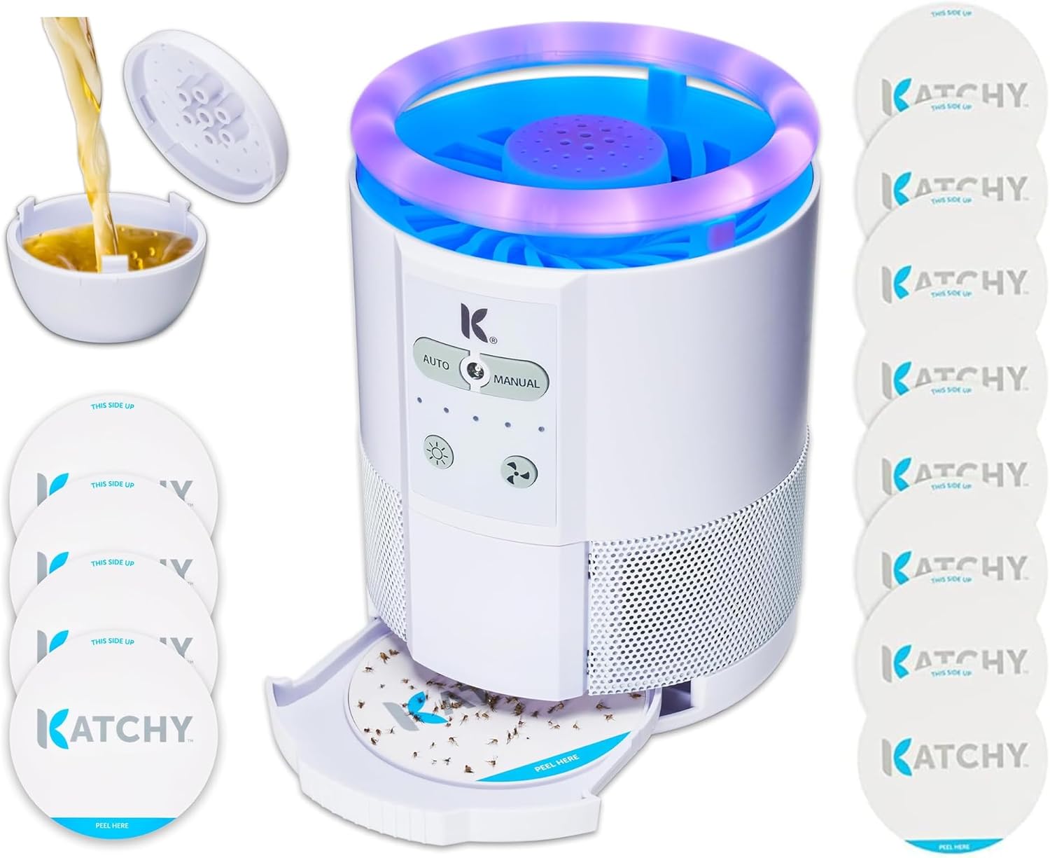 Color White Katchy Duo Indoor Fruit Fly Trap (White) & 8 Pack Refillable Glue Boards