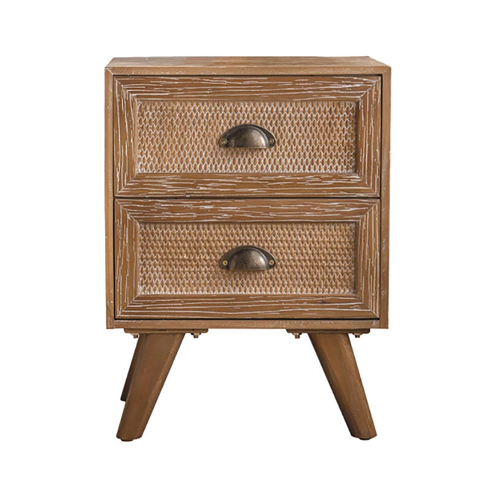 Table de chevet vintage en bois massif avec 2 tiroirs de rangement