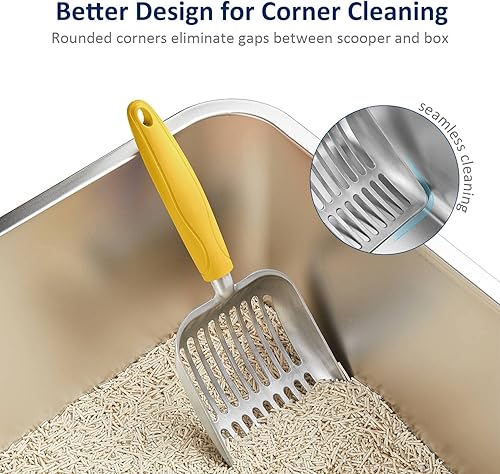Miniatura 5 de WePet Cuchara de arena para gatos, tamiz de aleación de aluminio, pala de metal profunda, mango largo, tamizado de excrementos, levantador de heces,