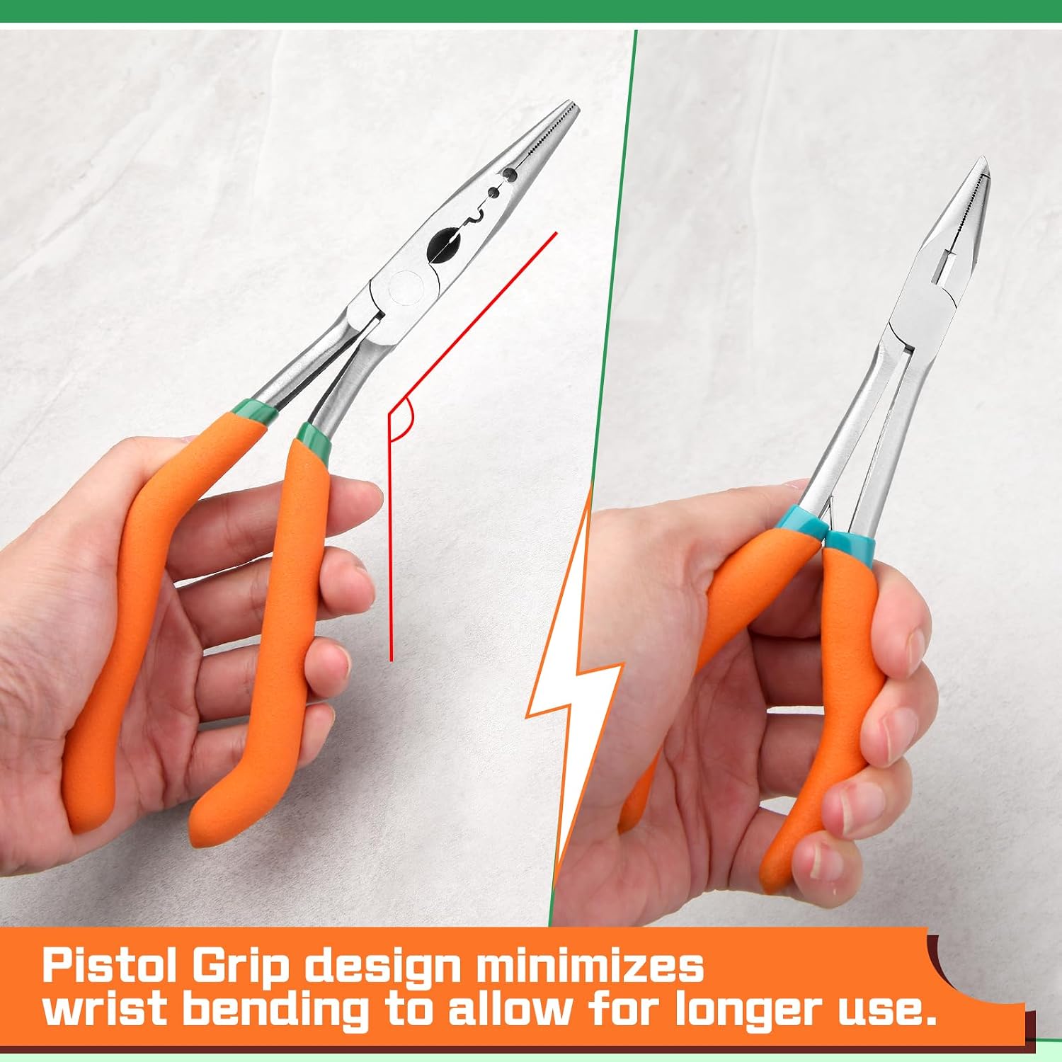 SPEEDWOX 8-Inch Pistol Grip Multi-Use Pliers - Angled & Bent Needle Nose, Wire Stripper & Crimper, Effortless Fishing & Cutting