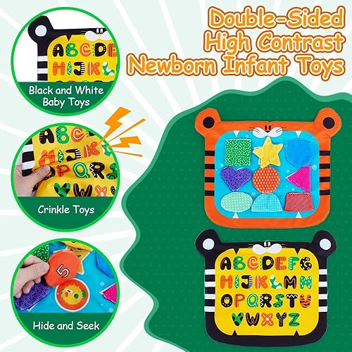 Miniatura 4 de Juguetes de espejo para bebé con patrón sensorial de juego texturizado, juguetes para bebés de alto contraste en blanco y negro, juguetes de