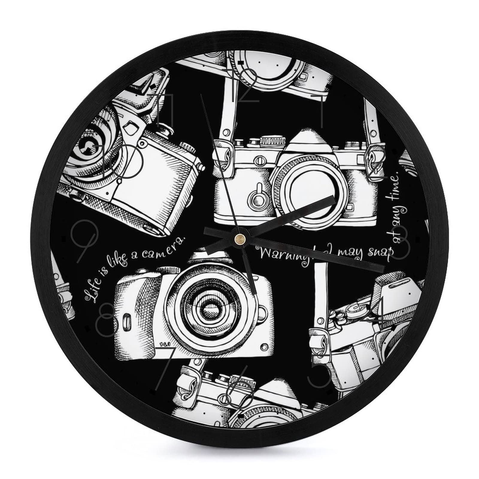 Horloge murale appareil photo ronde 25.4cm grands chiffres