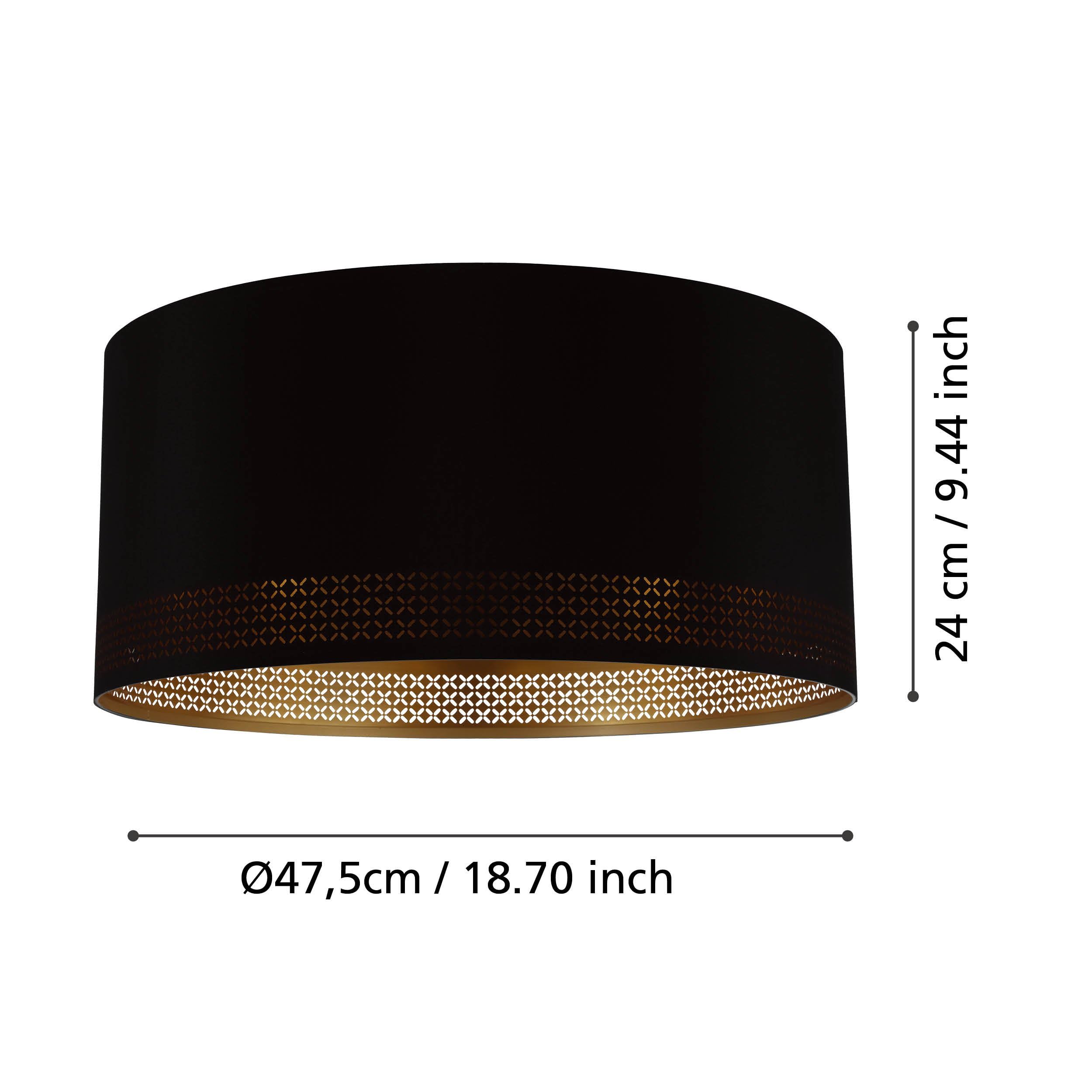 EGLO Deckenlampe Esteperra, 1 flammige Deckenleuchte Vintage, Retro | Wohnzimmerlampe aus Stahl und Textil in Schwarz, Gold, Küchenlampe, Flurlampe Decke mit E27 Fassung
