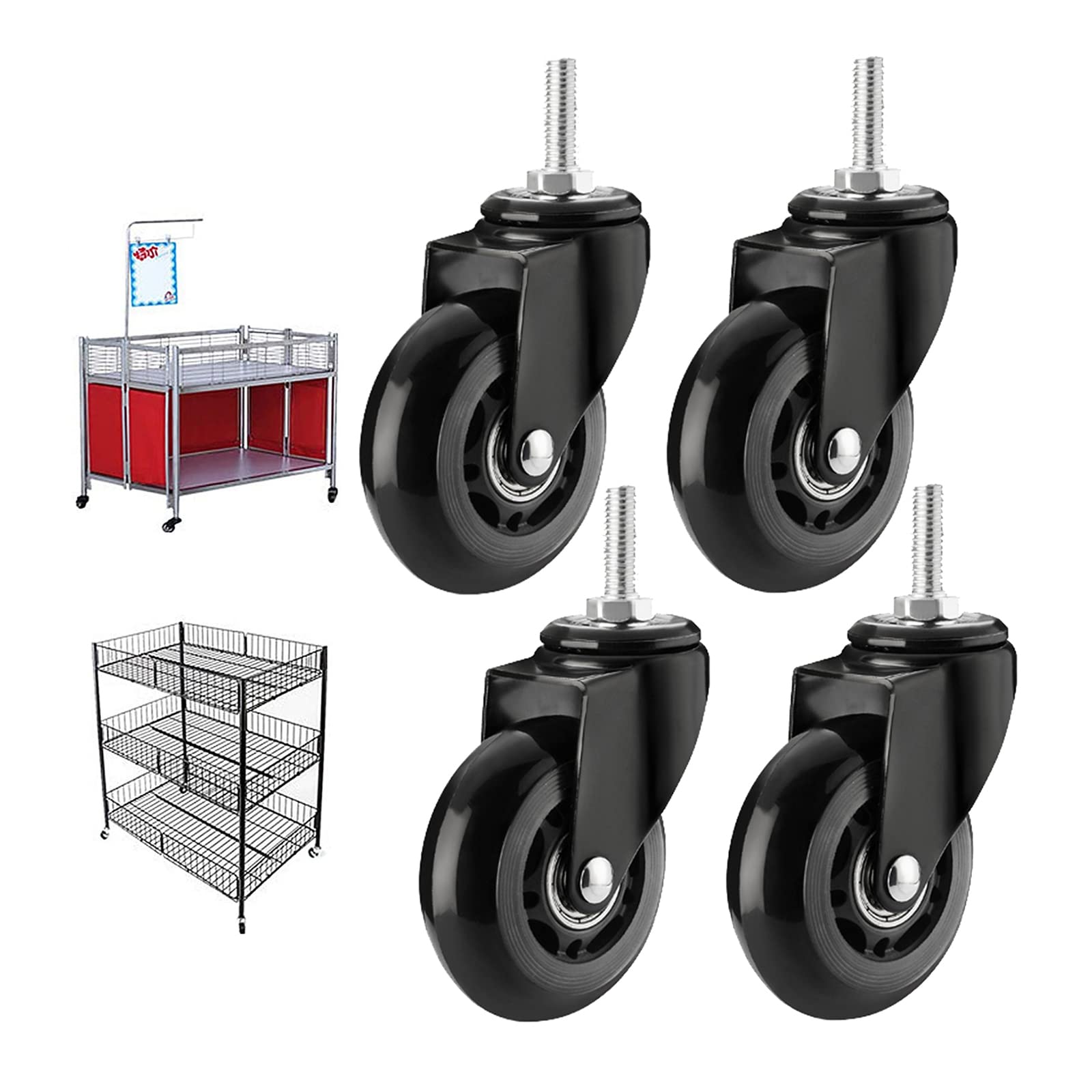GBRJUYF Heavy Duty Swivel Caster Wheels Set of 4, M8 & M10 Rubber Industrial Casters with Brakes for Furniture, Carts, Trolleys - Durable, Smooth Rolling, Load-Bearing