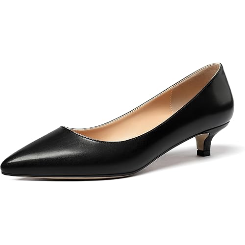 Eldof Women's Low Heel Pumps Pointed Toe Kitten Heels Slip on Comfort Pumps 1.4 Inches for Dress Party Office