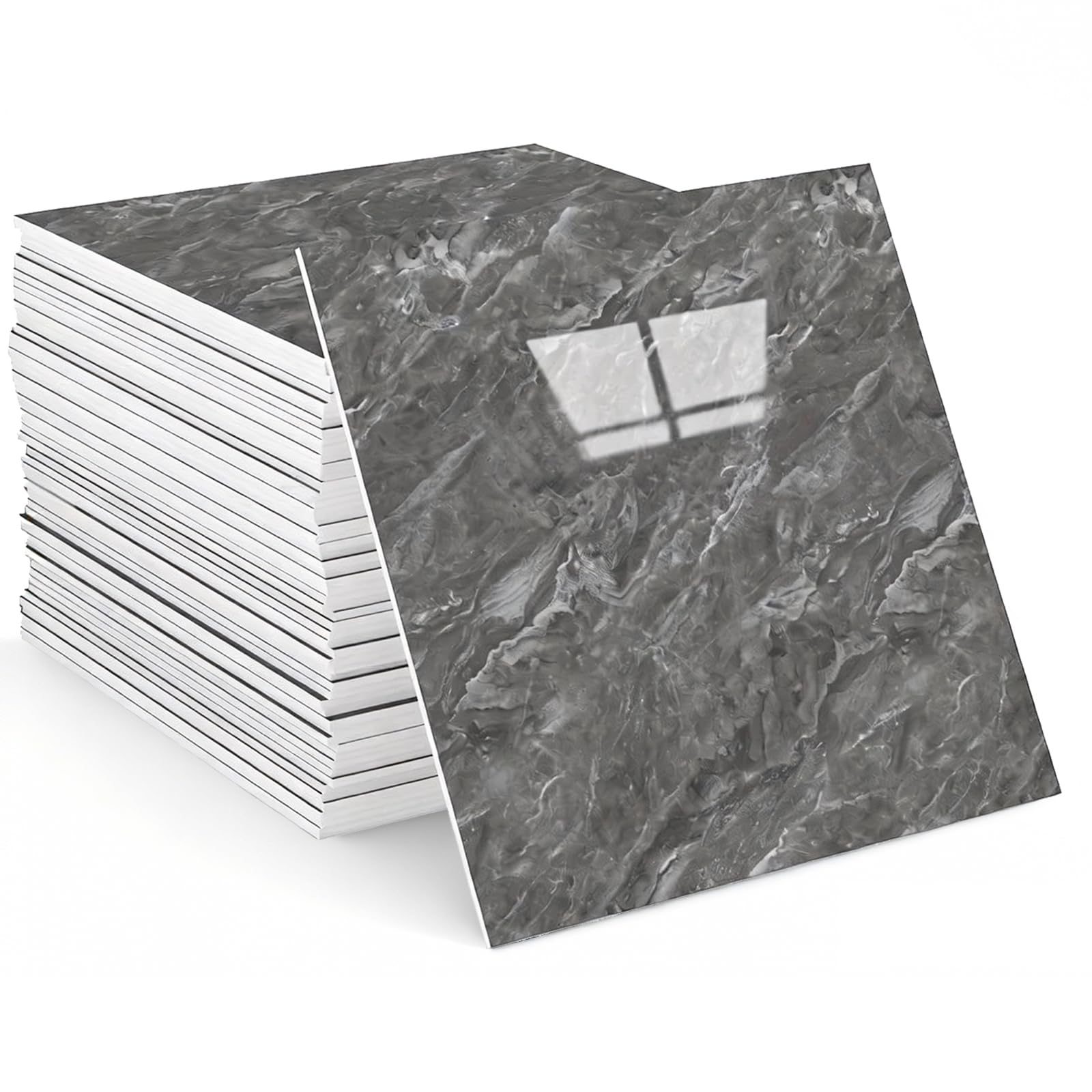 25PCS Self Adhesive Floor Tile, 30x30cm Marble Tiles Stickers, Waterproof Stick on Wall Marble Tile, PVC Peel and Stick Wall Panels for Decorative Kitchen, Bathroom, Living Room, Art DIY (Grey)