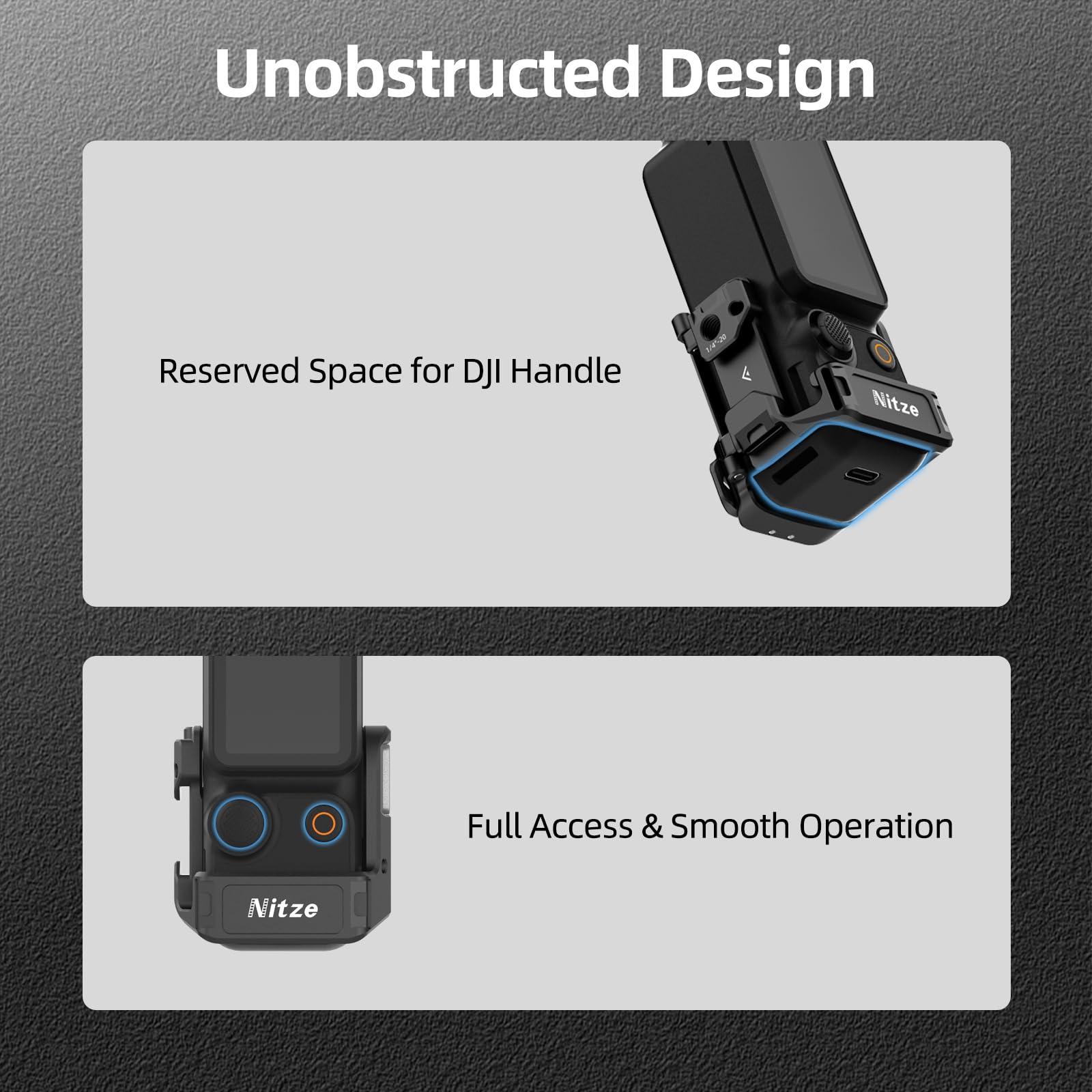 Nitze Adattatore di Espansione per DJI Osmo Pocket 4/3, Pocket 4/3 Cage con Cinturino da Polso, Slitta a Contatto Freddo, Dito Pieghevole e Supporto a Sgancio Rapido Action - T-D05B