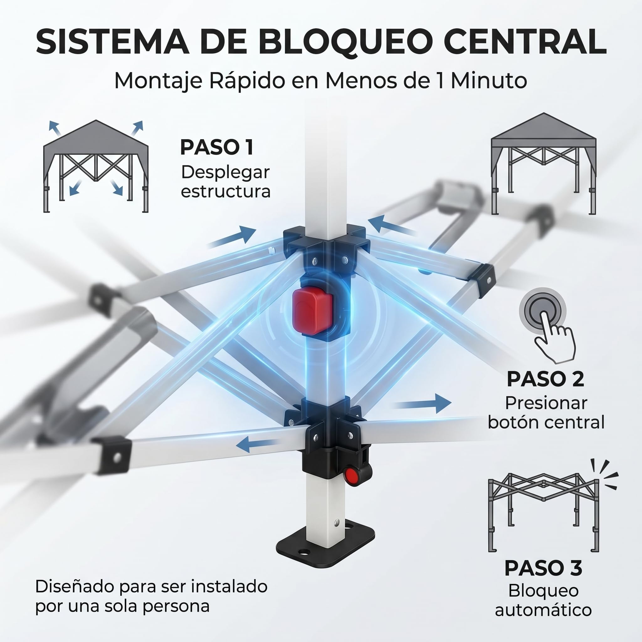 Garvee Carpa Plegable Comercial para Exteriores 3x3 m, Mecanismo de Bloqueo Central, Tejido Oxford 150D con Revestimiento de PU Impermeable, Diseño Ventana de Iglesia Europea, Altura 270 cm, Gris