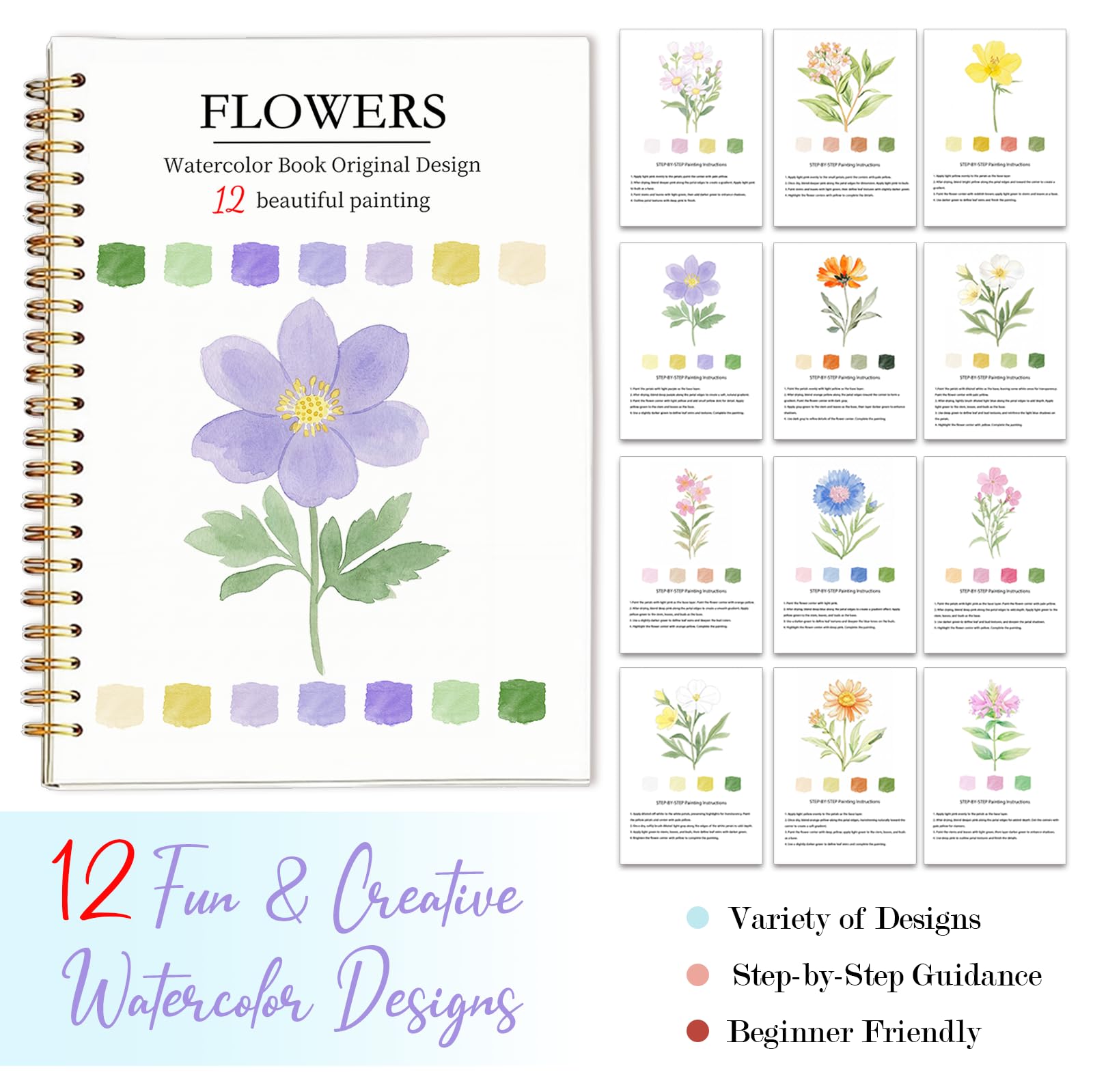 Easy Watercolor Workbook for Beginners - Flower Painting -7