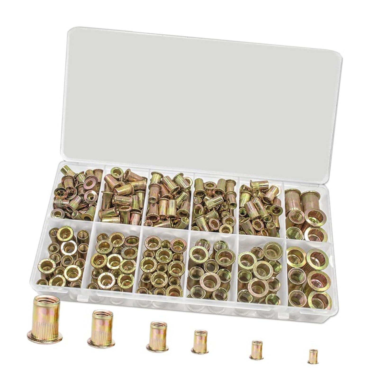 240pcs Carbon Steel Rivet Nut with Galvanized Finish Flat Head Serrated Secure Fastener Flat Head Serrated Rivet Nut Assortment