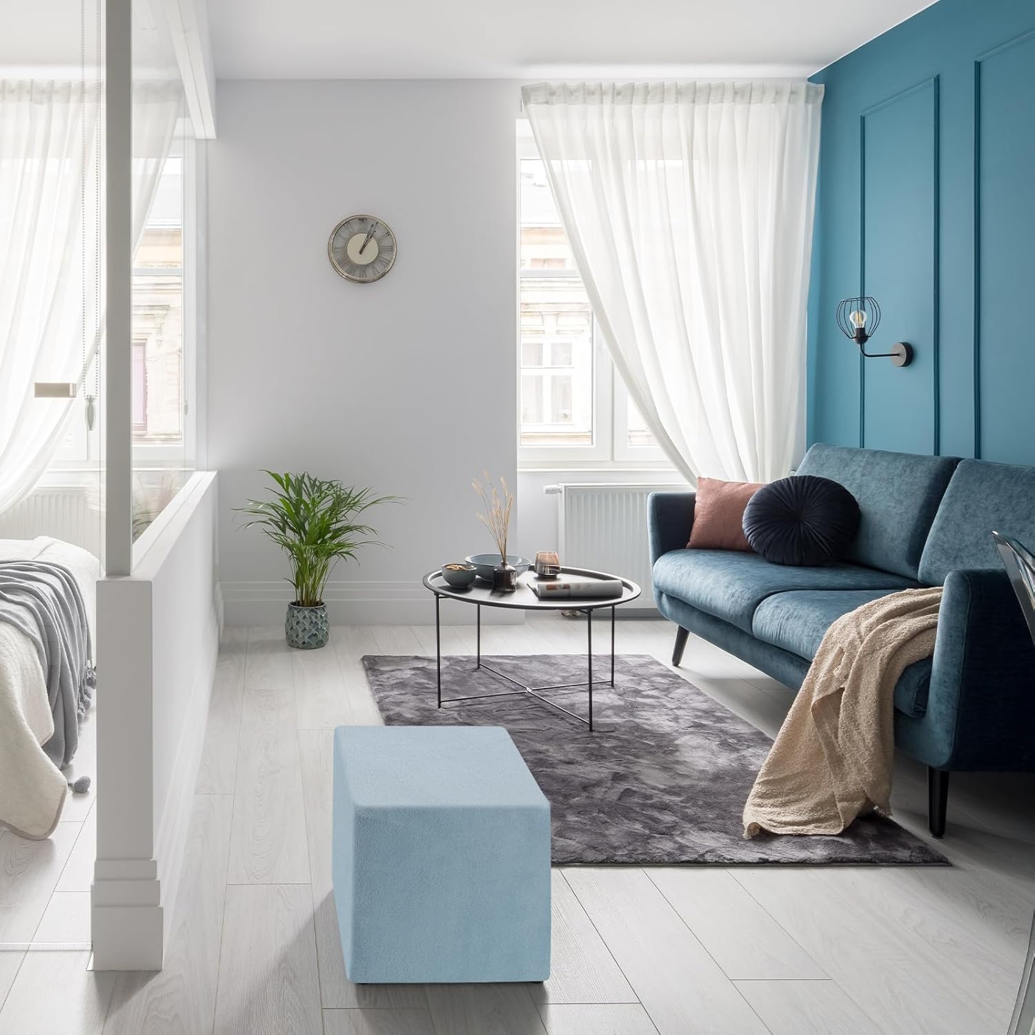 uxcell Stretch Foot Stool Cover Square Footrest Slipcover with Elastic Footstool Protector for Living Room Bedroom Fit Length 88.9-111.8cm/35-44inch, Camel