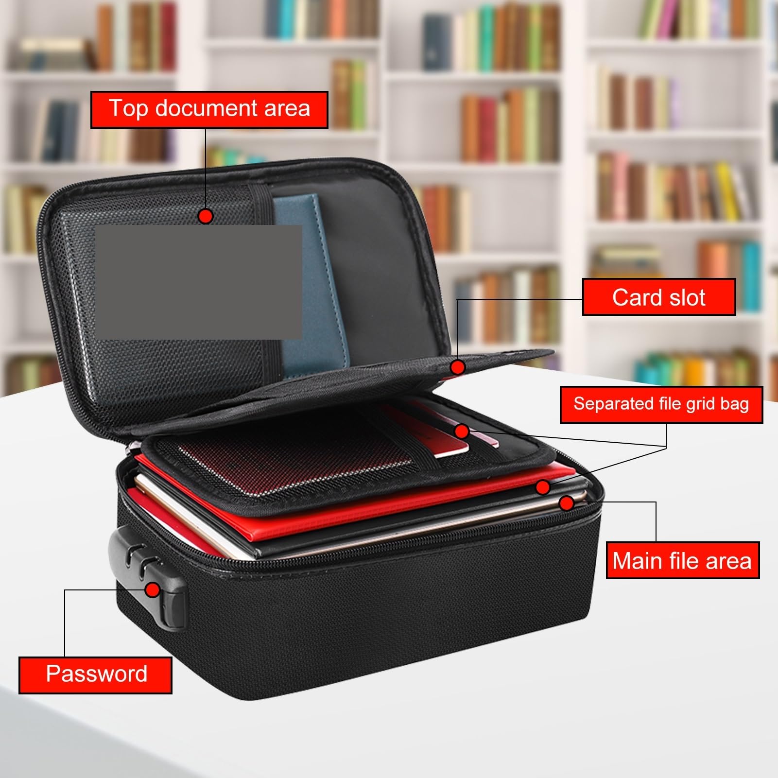 Bolsa de archivos con cerradura, bolsa documentos impermeable 3 capas, almacenamiento viaje portátil for Para Documentos