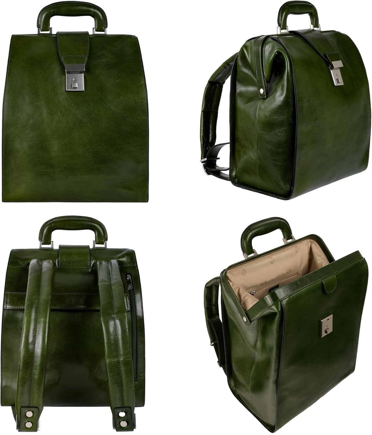 Time Resistance Leather Backpack for Men and Women - Business Rucksack Laptop Bag (Green) - Image 7