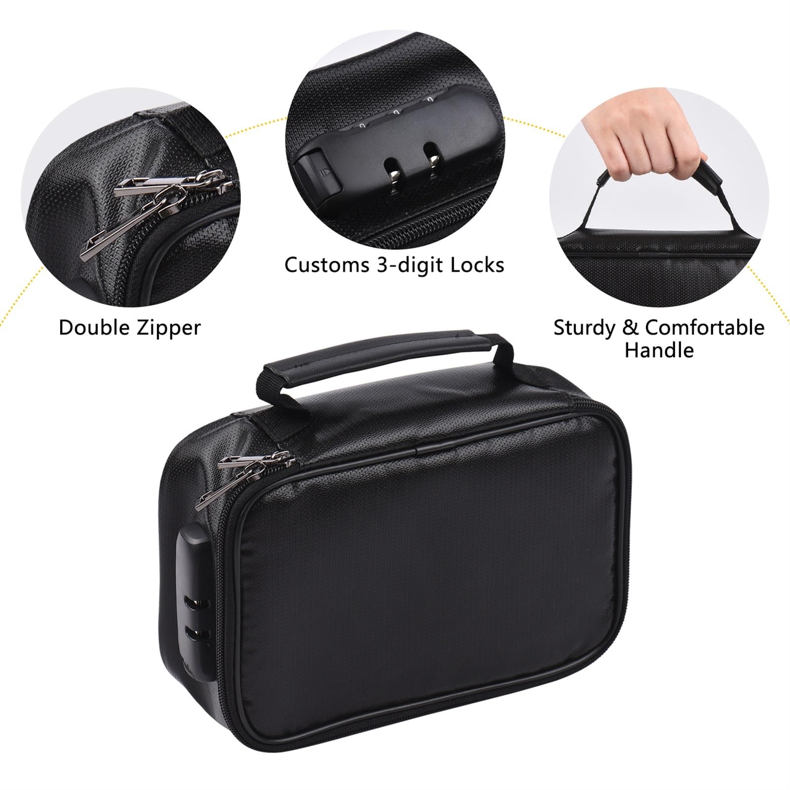 Borsa for Documenti ignifuga Organizer di Sicurezza Chiusura con Cerniera Custodia for Soldi Resistente al Fuoco e all'Acqua Custodia for Carte Multistrato(Black)
