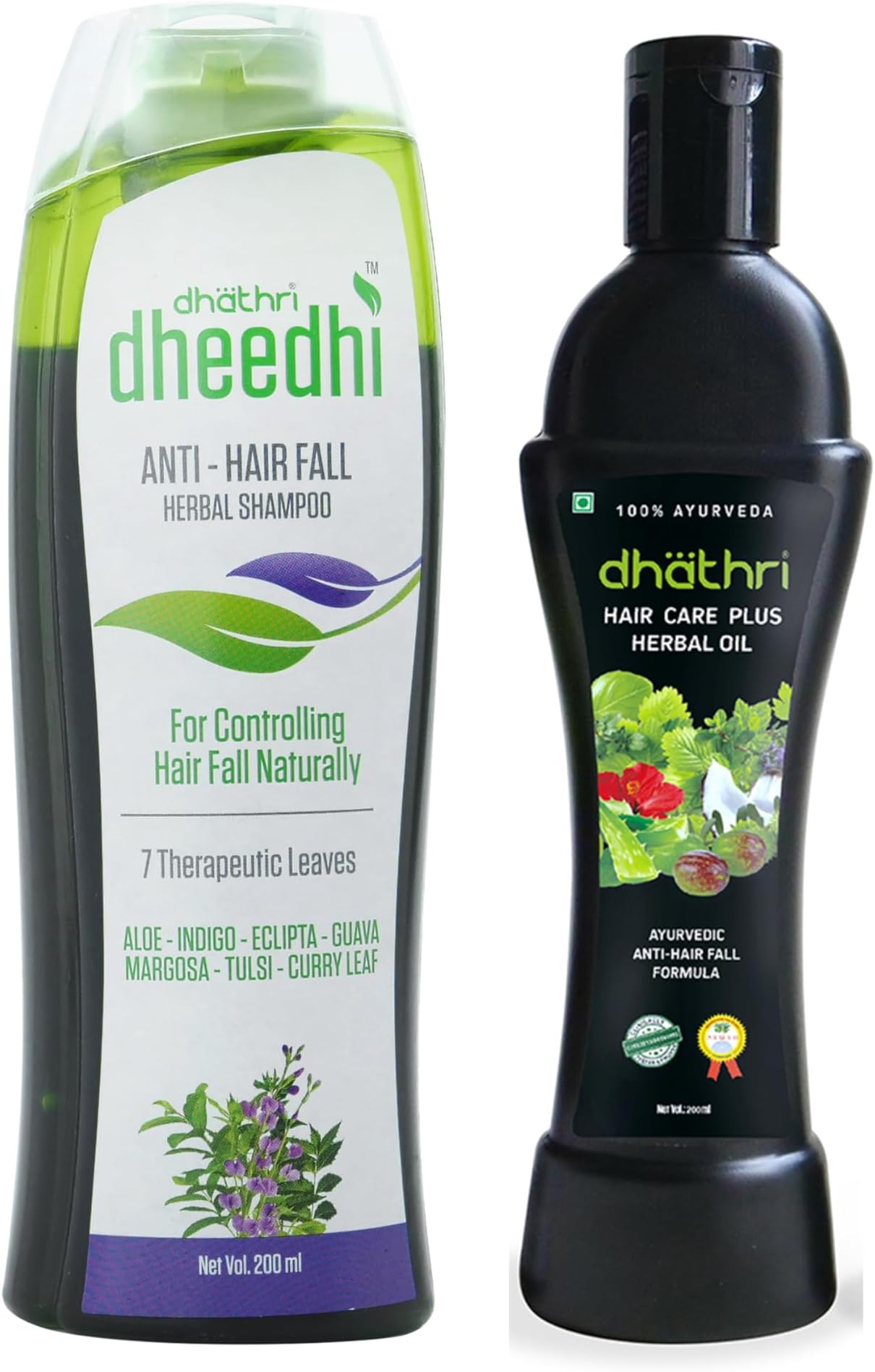 dhathri Herbal Anti Hair Fall & Intense Growth combo with Dhathri Hair Care Plus Oil (100 ml) + Dhathri Dheedhi Anti- Hair Fall Herbal Shampoo (200ml) No Harmful chemicals & Parabens