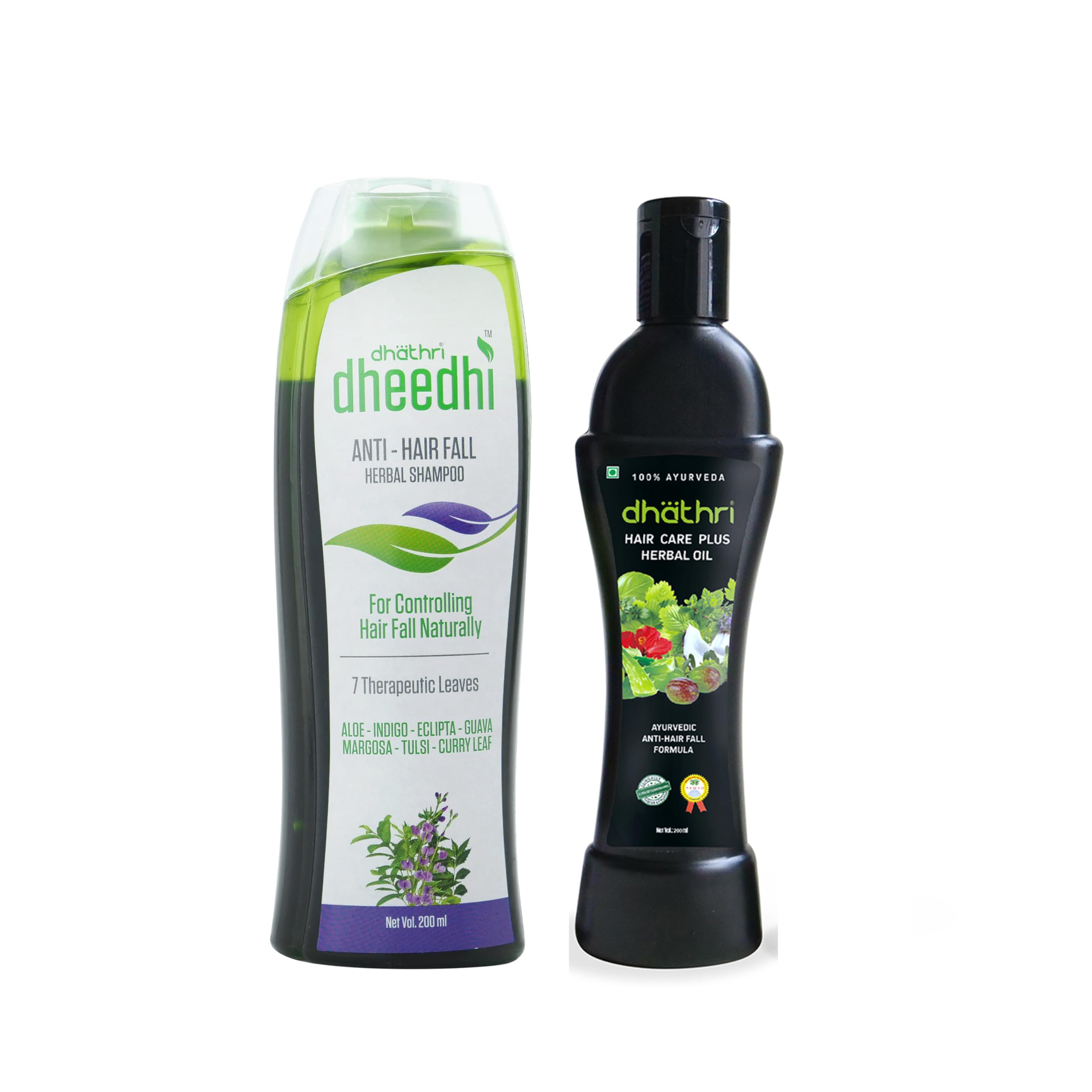 dhathri Herbal Anti Hair Fall & Intense Growth combo with Dhathri Hair Care Plus Oil (100 ml) + Dhathri Dheedhi Anti- Hair Fall Herbal Shampoo (200ml) No Harmful chemicals & Parabens