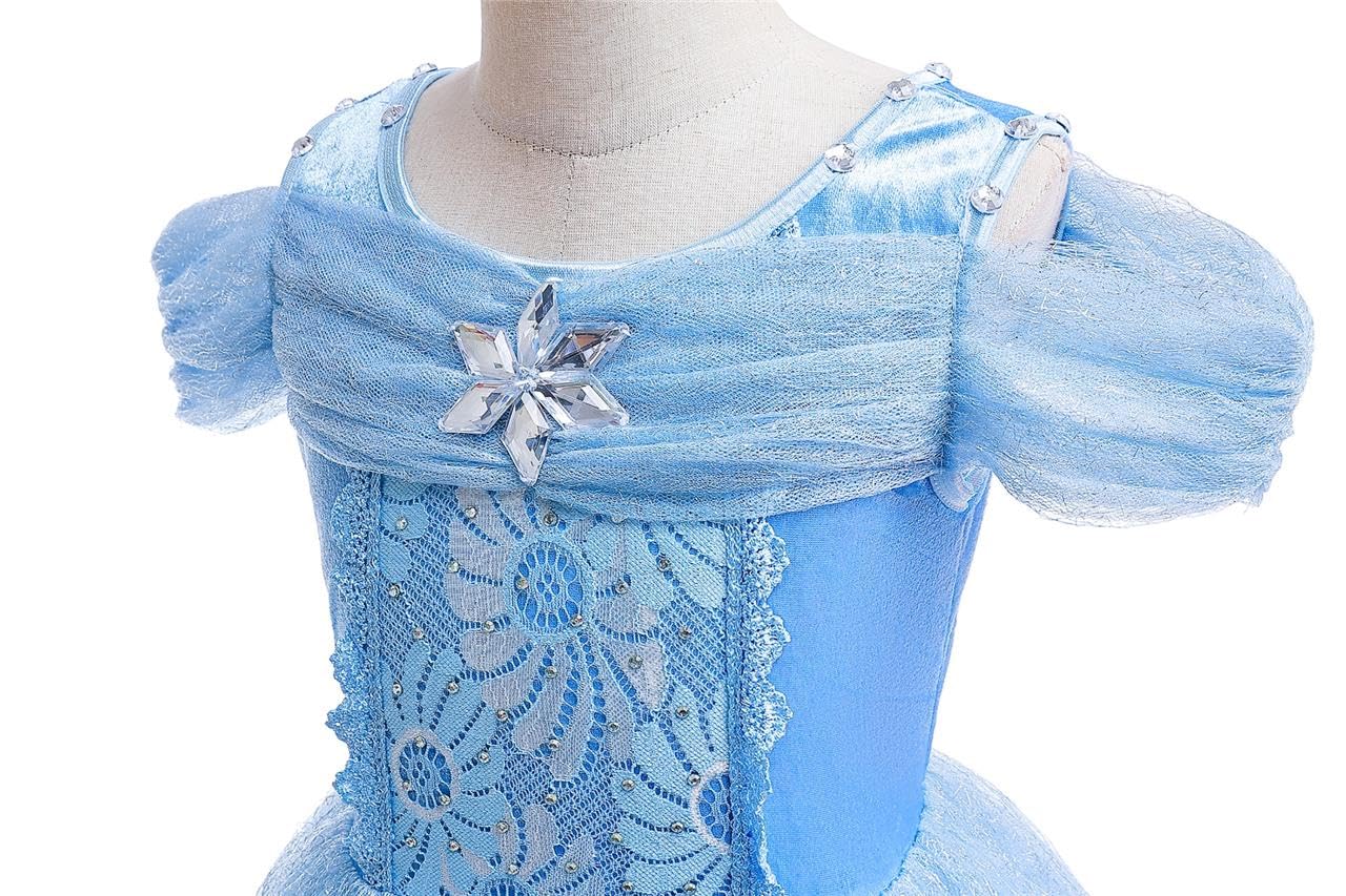 Déguisement Robe Princesse Papillon Enfant – Costume Cendrillon Belle Au Bois Dormant Avec Accessoires + Papillons – Bleu/Jaune/Rose