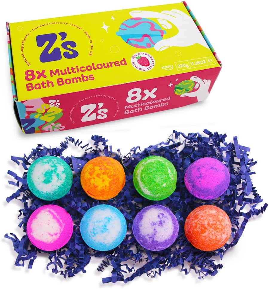 ZIMPLI - 8 x UK Made Value Bath Bombs, Birthday Gift Set for Women, Xmas Presents for Her, Girlfriend, Mum, Hamper, Beauty Spa