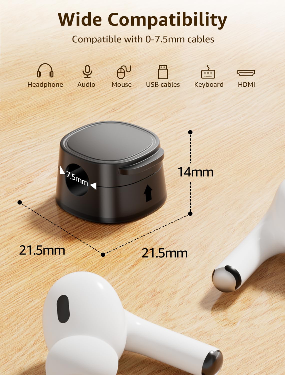 Clips magnéticos para cables, paquete de 12 unidades compactos [bloqueo de 1 segundo] soporte de cable [suave ajustable], soporte de cable de teléfono para mesita de noche, organizador de