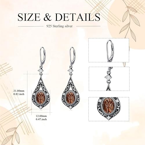 Miniatura 5 de MRENITE Aretes colgantes de cristal natural victoriano vintage de inspiración antigua para mujer, aretes de piedra curativa ovalada natural con