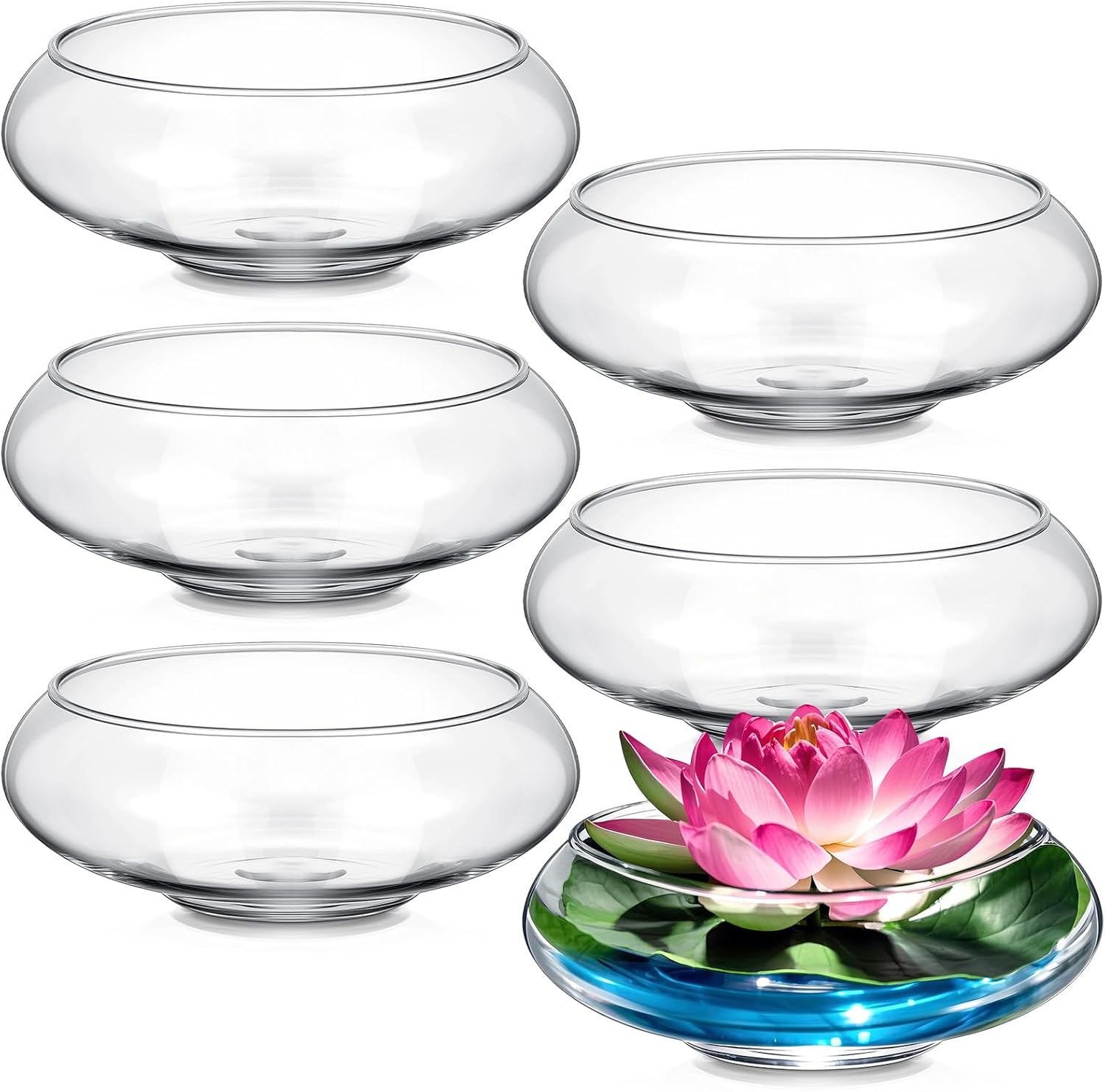Baderke 6 Pcs Hydroponic Planter Lotus Flower Pot Planter Lotus Bowl Clear Glass Fish Bowl Vase for Planting Indoor Home Decor Water Lily Narcissus Planting Water Lily (7.09in)