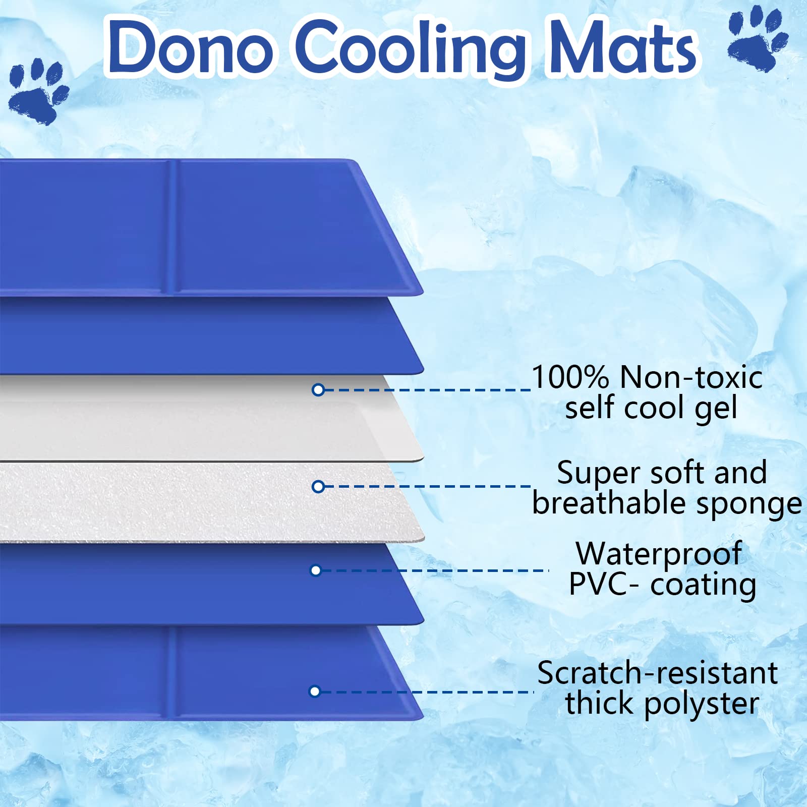 Dono Tappetino di raffreddamento per cani, resistente per animali domestici, tappetino di ghiaccio riutilizzabile per gatti, letto estivo per cani, auto-raffreddamento, gel non tossico, M, L, XL